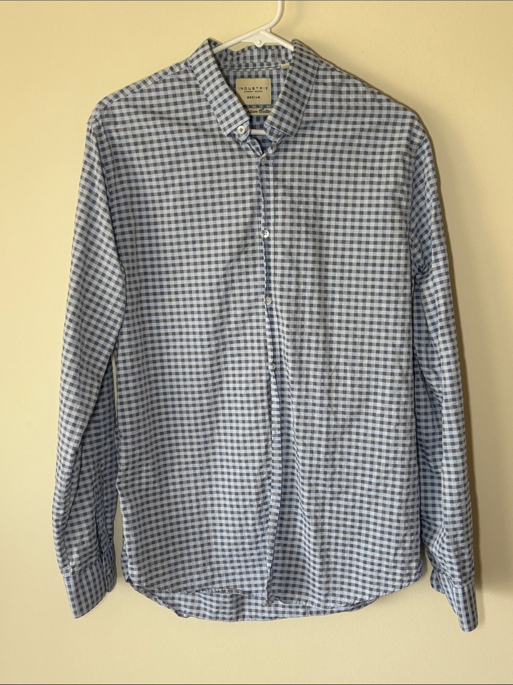 INDUSTRIE Egyptian Cotton Light Blue and White Gingham Button-Down Shirt